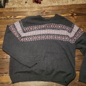 Chaps Men’s Fair Isle Knit Sweater – Gray/Red – XXL – 100% Cotton